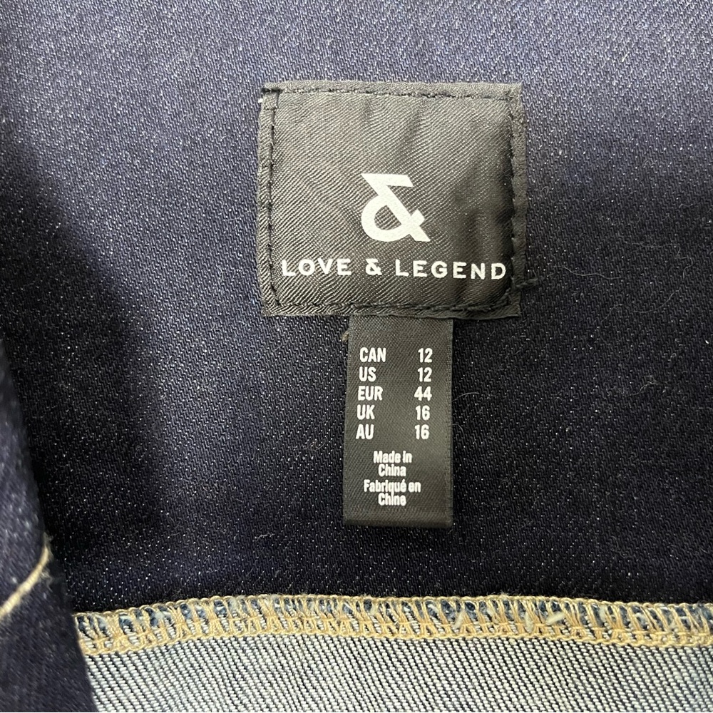 Love & Legend Cropped Blue Military Denim Jean Jacket Size 12 - Picture 2 of 10